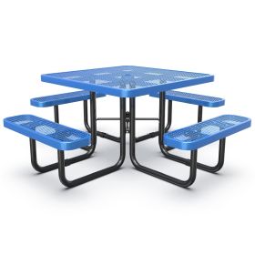 Square Outdoor Steel Picnic Table 46" blue ,with umbrella pole,Blue