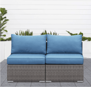 2 Piece Outdoor Patio Armless Sofa PE rattan Water Resistance - Blue