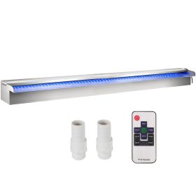 VEVOR Pool Fountain Stainless Steel Pool Waterfall 59.4" x 4.5" x 3.1"(W x D x H) with LED Strip Light Waterfall Spillway Rectangular Garden Outd