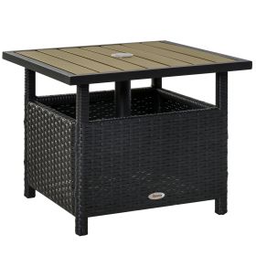 Outsunny 22'' Rattan Wicker Side Table with Steel Frame, Umbrella Insert Hole, Sand Bag for Outdoor, Patio, Garden, Backyard, Black & Tan (Color: as Pic)